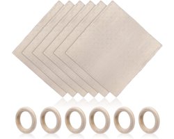 Set van 6 stoffen servetten linnen van katoen 45 x 45 cm en servetring van houtkleurig hout, licht abrikoos, katoenen linnen servetten, wasbaar, tafeldecoratie voor bruiloften, verjaardagen, diners