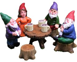 Set van 6 Stukken Mini Tuinieren Drinkende Gnoom - Buiten Grappige Tuin Decoratie Standbeeld voor Patio - Lawn - Tafelblad