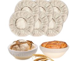 Set van 6 stuks rond stoffen bekledingen voor rijstmand broodbakken, herbruikbare linnen hoes voor rijsmand voor zuurdesem brood en thuisbakken