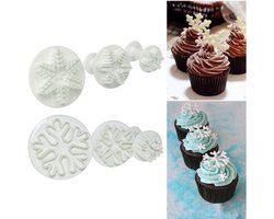 Set van 6 stuks - Sneeuwvlok koekjesvorm - Fondant reliëfgereedschap - Kerst koekjesvorm - Sneeuwvlok plunger - Taartvorm - Wit - Geschikt voor fondanttaarten, suikerpasta, koekjes en marsepein