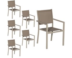 Set van 6 taupe aluminium stoelen - textilene taupe
