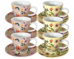 Set van 6 Theekopjes met Schotels - Flowers