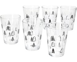 Set van 6 TREE GREY WINTER kerstboom potten met zwart-witte kerstbomen - 817348