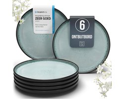 Set van 6 trendy ontbijtborden en dessertborden - Steengoed servies, vaatwasser- en magnetronbestendig - Kleine borden voor salade en taart