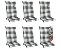 Set van 6 Tuinkussens met Hoge Rug voor Tuinstoelen 120 x 50 cm - Comfortabele Zitkussens met UV-bestendigheid in Mintgroen Geruit