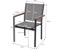 Set van 6 tuinstoelen met donkergrijze textielen armleuningen, balkonstoel met metalen frame ML design