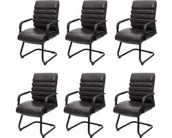 Set van 6 vergaderstoelen MCW-H31, eetkamerstoel sledemodel vintage metaal met suèdelook MVG ~ kunstleer zwart