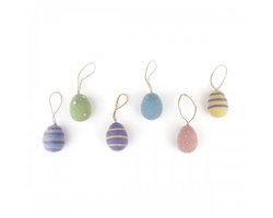 Set van 6 vilten hangers - Paaseieren pastel strepen en stippen - 4x3cm (small)