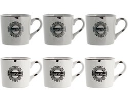 Set van 6 Vintage Theekopjes Keramiek Wit Taupe - Stoneware Koffiekopjes