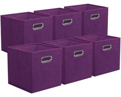 Set van 6 Vouwbare Opbergdozen van Stof met Metalen Handvat voor Kasten en Speelgoed, Donkerpaars en Ruimtebesparend