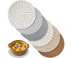 Set van 6 Warmtebestendige Onderzetters, Geweven Katoenen Matten voor Pannen en Borden, Rond 18 cm voor Keuken en Eettafel