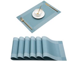 Set van 6 waterdichte, geweven placemats voor de eettafel, gemaakt van vinyl met hitte-isolatie en vlekbestendigheid (lichtblauw)