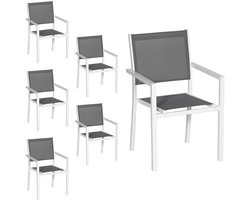 Set van 6 witte aluminium stoelen - grijs textilene