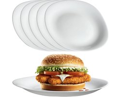 Set van 6 Witte Dinerborden - Sterk Versterkt Glas - Vaatwasserbestendig - Moderne Borden voor Thuis en Horeca
