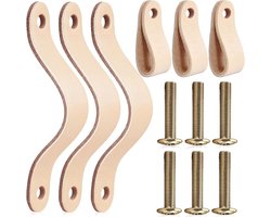Set van 6 Zachte Leren Handgrepen met Schroeven, 6.8 x 2.3 cm, Scandinavisch Ontwerp, Deurgrepen voor Keukenmeubels, Interieuraccessoires en Meubelbeslag