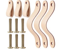 Set van 6 Zachte Leren Handgrepen met Schroeven, 6.8 x 2.3 cm, Scandinavische Stijl, Deur- en Ladehandgrepen, Hoogwaardige Leren Meubelaccessoires voor Keuken en Interieur