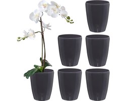 Set van 6 zelfbewaterende potten met lontensysteem en waterniveau-indicator voor binnen, orchideeënpot D 12 cm (antraciet, 1,3 l)