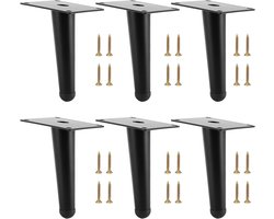 Set van 6 Zwarte Conische Meubelpoten - 12cm Hoog - Met Schroeven voor Tafel - Kast - Bank - Stoel - DIY Meubelprojecten