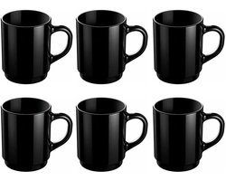 Set van 6 Zwarte Koffiemokken – 25cl – Moderne Stevige Mokken voor Koffie of Thee – Geschikt voor Dagelijks Gebruik