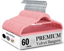 Set van 60 Antislip Fluweel Kleerhangers Roze met Stropdas Rek - Ruimtebesparend en Robuust