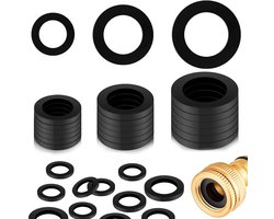 Set van 60 platte rubberen ringen voor kraanreparatie, badkamer en keukenaccessoires - 10/12/16/20mm rubberen afdichtingen (Zwart)