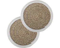 Set van 6x stuks placemats zeegras wit - 39 cm - Tafel onderleggers
