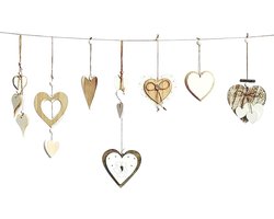 Set van 7 decoratieve harthangers, houten harthangers, houten harten, raamdecoratie, bruiloftsdecoratie, kamerdecoratie, hangende decoratie, houten decoratie, cadeau voor woonkamerraam