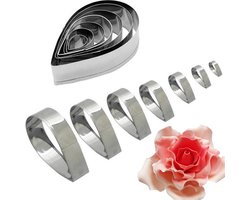 Set van 7 Druppelvormige Uitsteekvormpjes voor het uitsteken van Bloemblaadjes uit fondant, deeg, marsepein | RVS