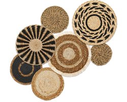Set van 7 Geweven Wanddecoratie Manden Boho Stijl - Natuurlijk Zeegras en Rotan