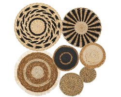 Set van 7 Ronde Geweven Muurdecoraties in Boho Stijl - Hangende Wanddecoratie van Zeegras en Riet voor Slaapkamer en Boerderij