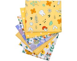 Set van 7 Stuks 100% Katoenen Stofpakketten voor Quilten, DIY Creaties en Patchwork Projecten - Geel 25x20cm