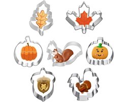 Set van 7 Uitsteekvormen voor de Herfst - Roestvrij Stalen Vormpjes voor Bakken, Thanksgiving en Feestdagen met Esdoorn, Pompoen en Kalkoen