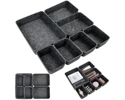 Set van 7 vilten lade-organizers - 3 maten - Stapelbare opbergdozen voor bureau, kast, nachtkastje en make-uptafel