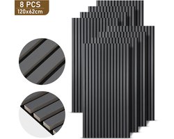 Set van 8 akoestische panelen met houtlook van MDF Acoustique - Grijs - Zwart vilt - 60 x 120 x 2,1 cm