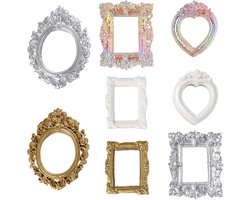 Set van 8 antieke stijl kleine fotolijsten in goudkleurig met kleurrijke details, perfect voor scrapbooking, wanddecoratie en creatief knutselen