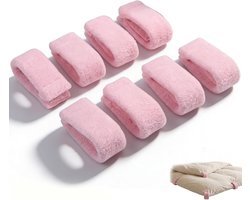 Set van 8 antislip dekbedclips van ABS-kunststof met fleece overtrek voor stevige bevestiging van dekbedden en beddengoed