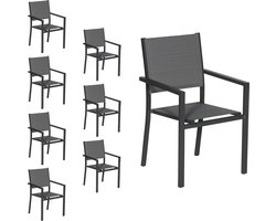 Set van 8 antraciet aluminium gestoffeerde stoelen - grijs textilene