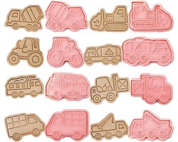 Set van 8 autotransport koekjessnijders voor kinderen - constructie uitstekers voor doe-het-zelf fondant transportgereedschap, jongens en meisjes.