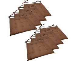 Set van 8 Bruine Stoelkussens 40x40 cm - Zitkussens met Linten voor Binnen en Buiten - Duurzaam Katoenmix