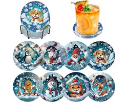 Set van 8 Diamant Schilder Coasters met Houder, Dieren Ontwerp Kits voor Volwassenen en Beginners, Creatieve DIY Onderzetters voor Drankjes met Kurk, Perfect voor een Nieuw Thuis