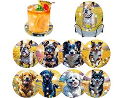 Set van 8 Diamant Schilderij Coasters met Houder, DIY Onderzetters voor Volwassenen en Beginners, Leuke Kurken Onderzetters voor Dranken