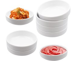 Set van 8 dipschalen, 8,7 x 2,5 cm, ronde sojasaus schaaltjes (wit) | Set dompelkommen, sauskommen, stapelbaar, sauskommen voor sushi, snacks, specerijen, sauzen, tapas, saus