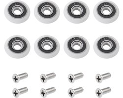 Set van 8 Douchedeur Rollers met M5 Schroef - Witte Gebogen Deurrunner met Excentrieke Wielen - Vervangende Douchewielen en Rollers voor Glazen Schuifdeuren - 23mm, Ideaal voor Renovatie en Onderhoud