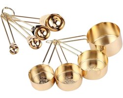 Set van 8 Draagbare Gouden Maatlepels en Maatbekers voor Koken en Bakken, Perfect voor Keuken en Bakgerechten