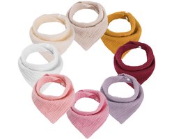 Set van 8 Driehoekige Baby Slabbetjes - Dubbellaags Zacht Absorberend Mousseline - Met 2 Verstelbare Drukknoopsluitingen - Voor Baby's, Peuters en Pasgeborenen - Roze