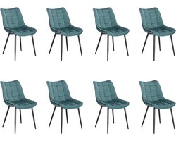 Set van 8 eetkamerstoelen - fluwelen stoelen - turquoise stoelen - ergonomisch ontwerp - duurzame constructie - vloerbescherming - zitmaat 46 x 40,5 cm