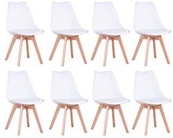 Set van 8 Eetstoelen - Moderne Stoelen met Gechikt Kussen en Beukenhouten Poten voor Eetkamer, Keuken, Woonkamer en Slaapkamer