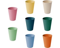 Set van 8 Gekleurde Herbruikbare Plastic Bekers voor Drankjes, Koffie, Thee en Melk - Ideaal voor Kinderen en Picnics