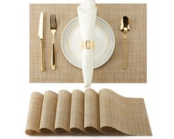 Set van 8 geweven, wasbare placemats, 30*45cm, warmte-isolerend en antislip, geschikt voor in de keuken of op de eettafel,Linnen