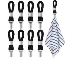 Set van 8 Handdoek Klemmen voor Ophangen, Ideaal voor Badhanddoeken, Keukenhanddoeken en Theedoeken, Stevige en Duurzame Klemmen in Zwart